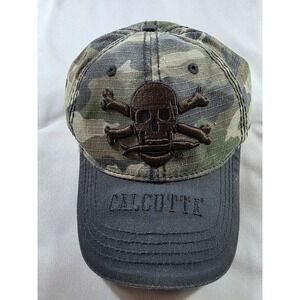 Calcutta Fishing Hat Mens OSFM Camo Black Skull Crossbones Ripstop Baseball Cap